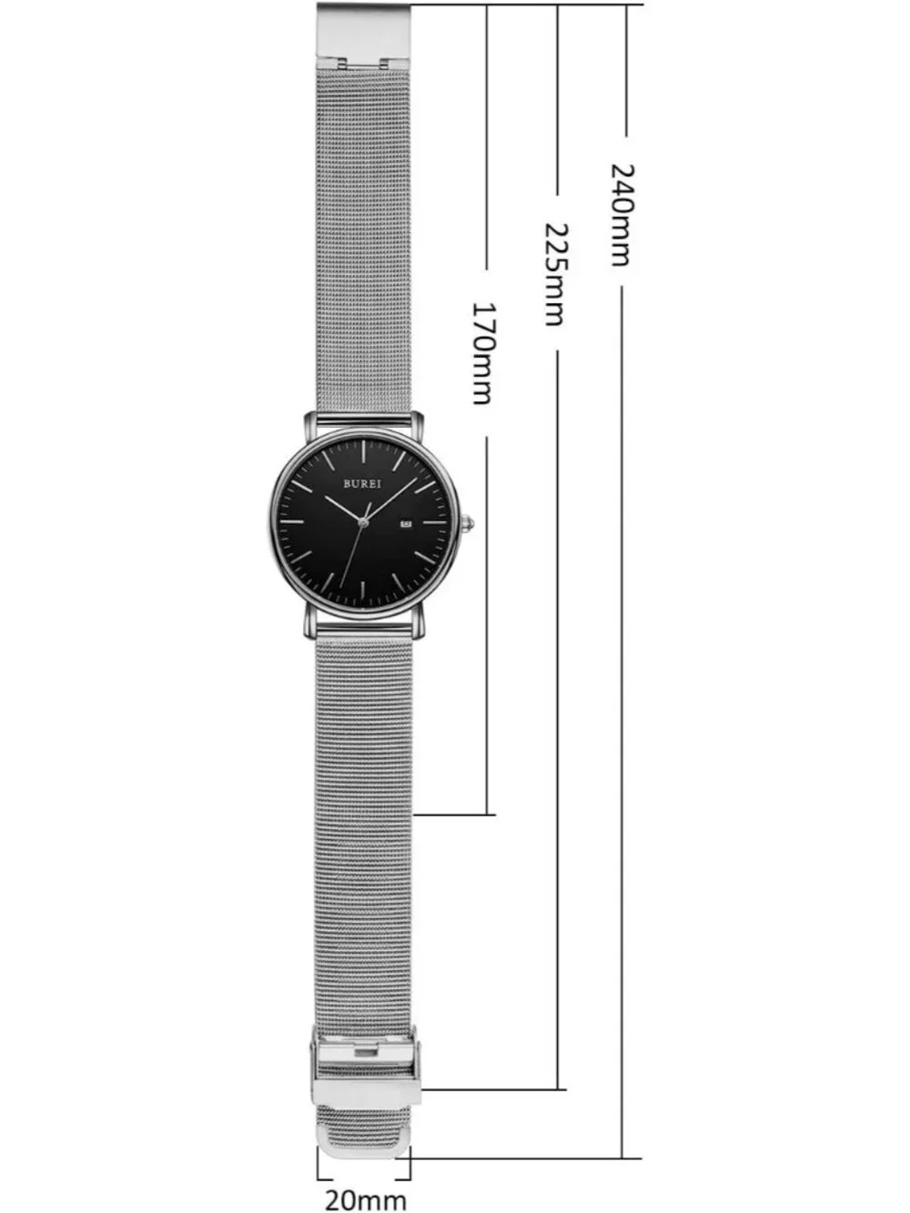 Men's Silver Black Classic Mesh Strap Minimalist Analog Quartz Waterproof Watch